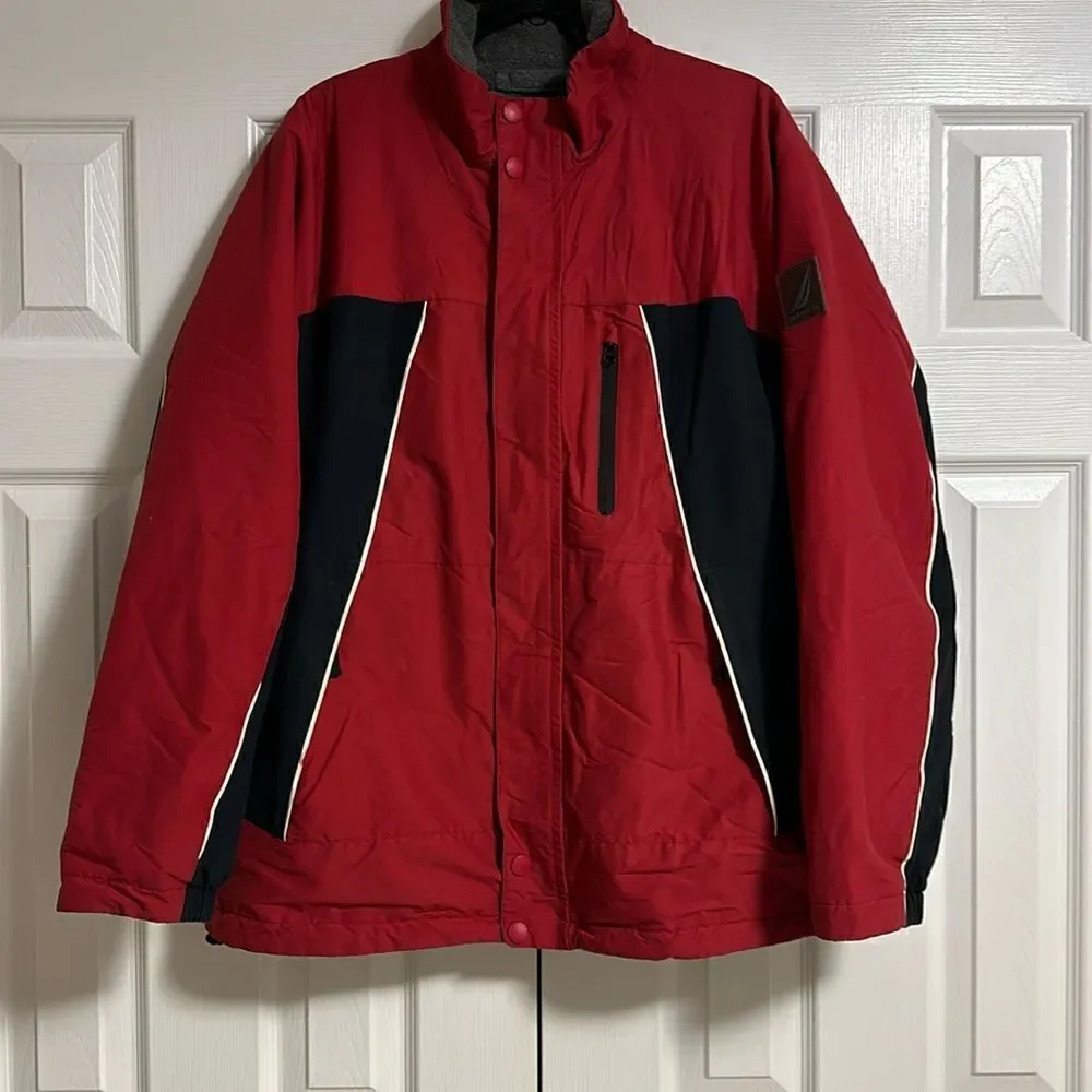 Nautica Men’s Fleece Lined Red & Black Jacket Size Large